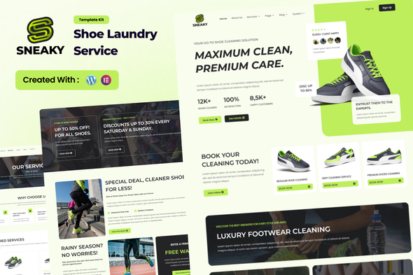 Sneaky - Shoe Laundry Service Elementor Template Kit