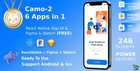 CaMo-2 React Native Kit 6 Apps in 1 Template | React Native Expo | Figma + Sketch FREE