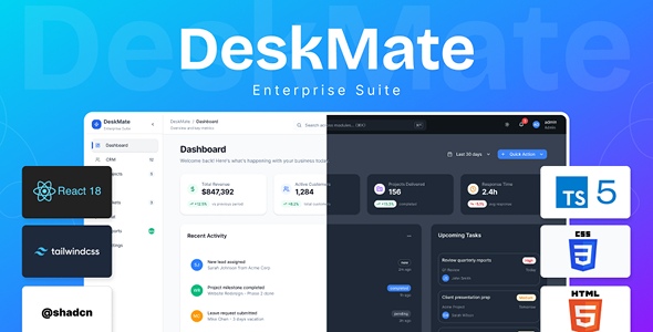 DeskMate – SaaS CRM, HR, Projects  Chat Management React Dashboard Template