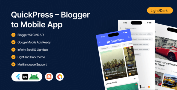 QuickPress – Blogger to Mobile App | Flutter News  Blog App (AdMob Ads Ready)