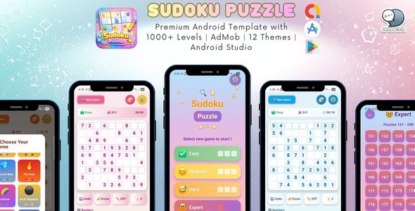 Sudoku Puzzle - Premium Android Template with 1000+ Levels | AdMob | 12 Themes