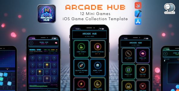 Arcade Hub - 12 Mini Games iOS Game Collection Template