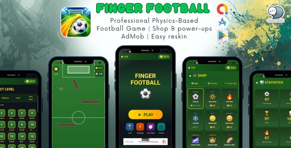 Finger Football – Professional Physics-Based Soccer Game | Shop power-ups | AdMob | Easy reskin