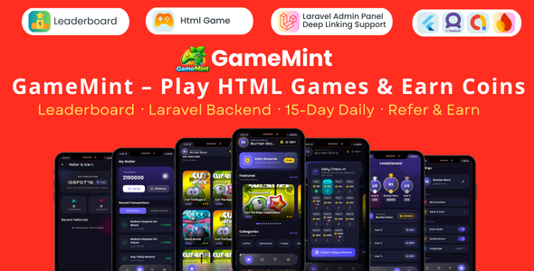 GameMint – Play  Earn HTML Games with Flutter and Laravel Backend