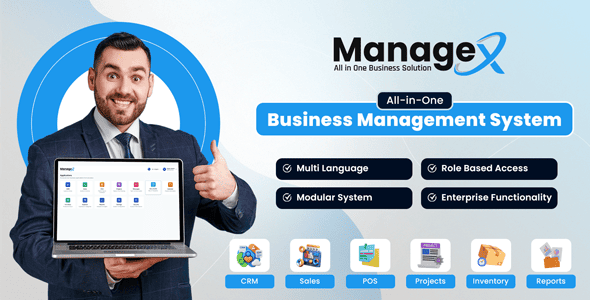 ManageX - Complete Multilingual Business Management System | CRM, Sales, POS, Inventory, Projects