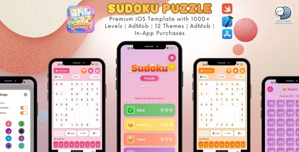 Sudoku Puzzle - Premium iOS Template with 1000+ Levels | AdMob | 12 Themes | AdMob | In-App Purchase