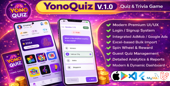 YonoQuiz – Fun Quiz  Trivia Game Full Application with Powerful Admin Panel