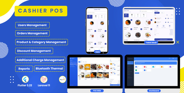 Cashier POS – Flutter  Laravel Solution with Point Of Sales Responsive Smartphone and Tablet