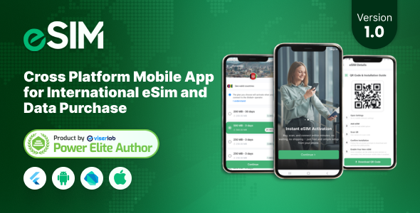 eSIM – Cross Platform Mobile App for International eSim And Data Purchase