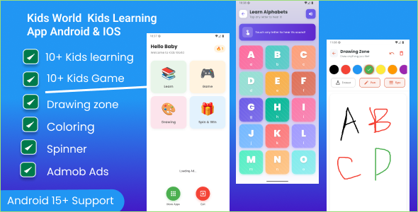 Kids World Flutter app for kids learn drawing  Games with Admob