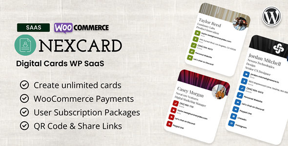 NexCard - vCard Business Cards Builder WordPress SaaS