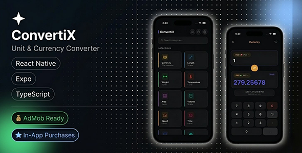 ConvertiX - React Native Expo Unit  Currency Converter | iOS  Android | i18n | AdMob | TypeScript