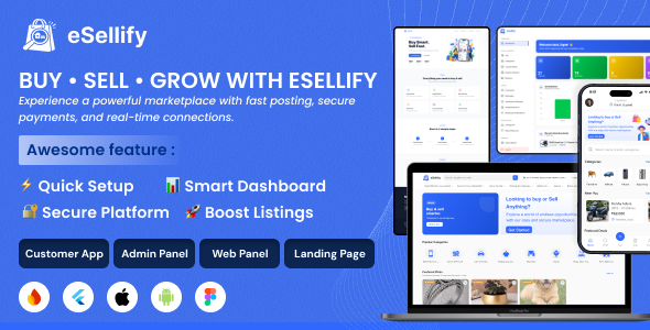eSellify Buy  Sell Marketplace Flutter App with Admin Panel | Classified Ads App like OLX, Quikr