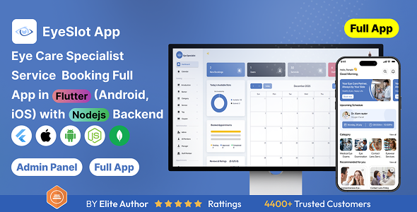 Eye Care Specialist Services Booking Full app in Flutter (Android, iOS) with Node.js Backend App