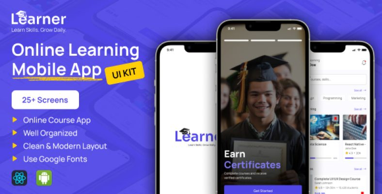 Learner | Course Learning App | React Native Expo UI Template - Nulled