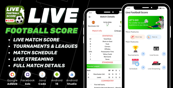 Live Football Score with AdMob Facebook Ads Android