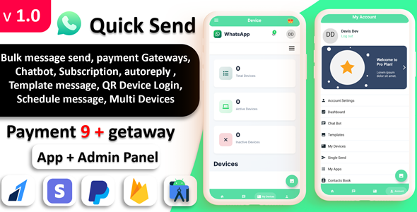 QuickSender - Whatsapp ChatBot Auto Reply | WhatsApp Bulk sender | Multi Payment gateway (SAAS)