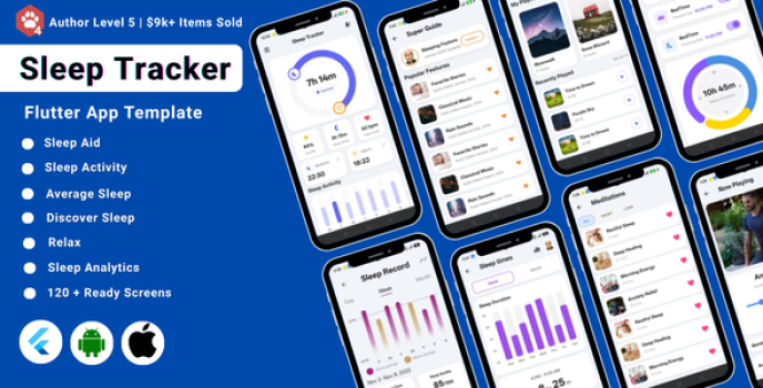 Sleep Tracker Flutter App UI Kit | Sleep Analysis Wellness - Nulled