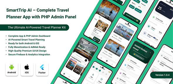 SmartTrip AI - The Ultimate AI Travel Planner  Trip Itinerary Generator (Flutter + PHP Admin Panel)