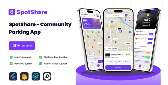 SpotShare - Nearby Parking Spot Finder Flutter App | Firebase | NextJS Admin Panel | MultiLang
