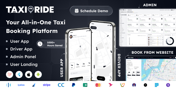 Taxi Ride – Taxi Booking App | Uber Grab Clone with Flutter Driver, Rider Laravel Admin Panel