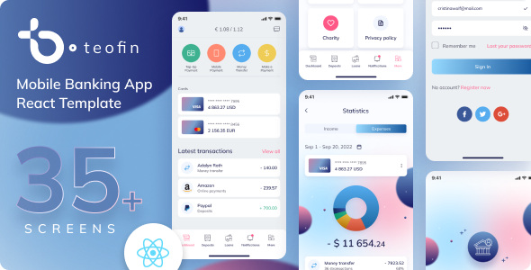 Teofin - React Mobile Banking App | PWA