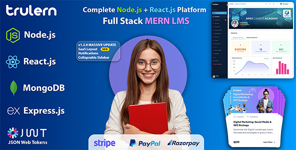 TruLern - React  Node.js MERN LMS with Online Course Builder  eCommerce