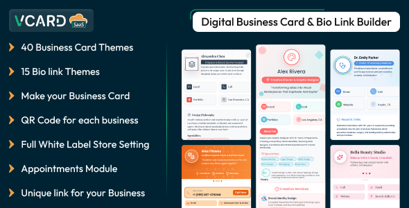 vCard SaaS – Digital Business Card Builder – Bio Links Builder