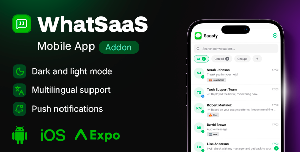 WhatSaaS Mobile — WhatsApp Sales  Support App for Android  iOS (Add-on)