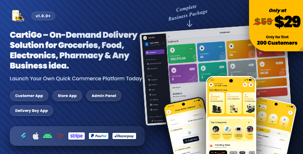 CartiGo – On-Demand Delivery  eCommerce Flutter App | Customer, Store  Rider Apps + Laravel