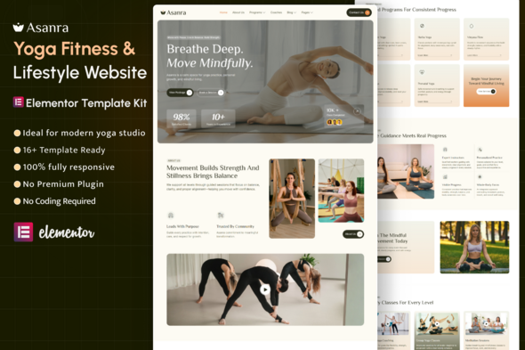 Asanra – Yoga Coach  Training Center Elementor Template Kit