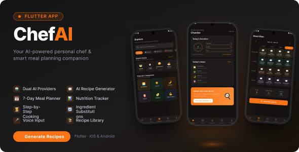 ChefAI — AI Recipe Generator, Meal Planner  Calorie Tracker | Flutter Full App