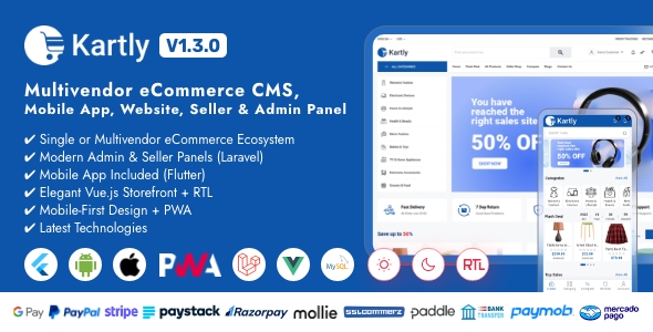 Kartly - Multivendor eCommerce CMS, Mobile App, Website, Seller and Admin Panel