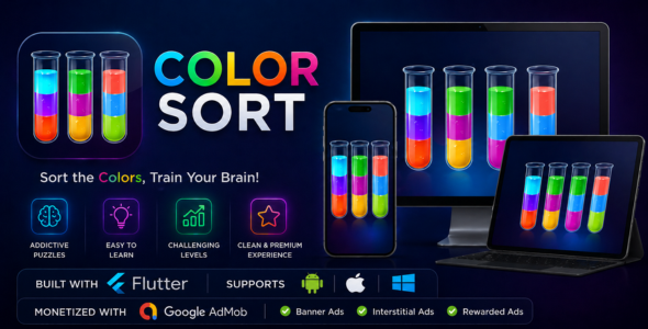 Color Sort | Flutter Puzzle Game | Monetized with Google ADMob