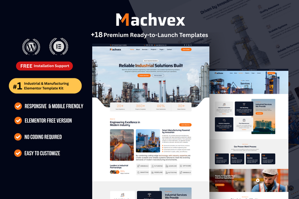 Machvex – Industrial  Manufacturing Elementor Template Kit