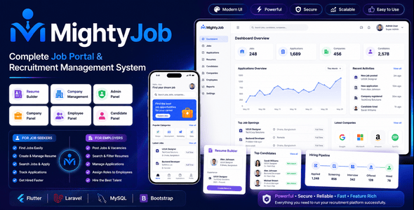 MightyJob – Job Portal, Job Board  Recruitment Platform with Flutter Mobile App, Resume Builder