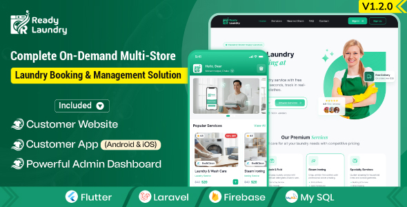 ReadyLaundry App  Website with Admin Panel | Multi-Store Laundry Booking System | On-Demand Laundry