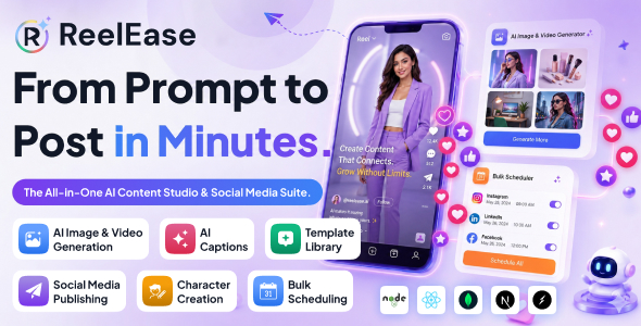 Reelease | AI Social Media Automation  Content Generator SaaS Node.js Script