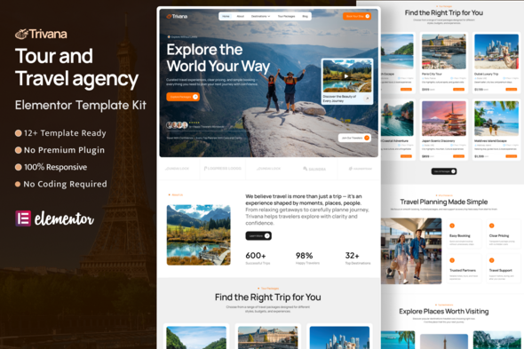 Trivana – Travel Agency Tour Booking Elementor Template Kit