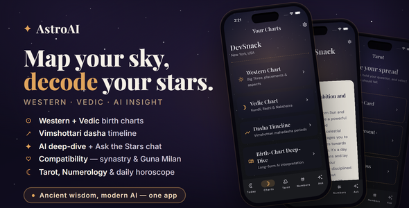 AstroAI — AI Astrology, Tarot Numerology App (Flutter + Next.js, Western + Vedic, Birth Chart)