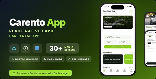 Carento Mobile - Car Rental Dealer React Native Expo App