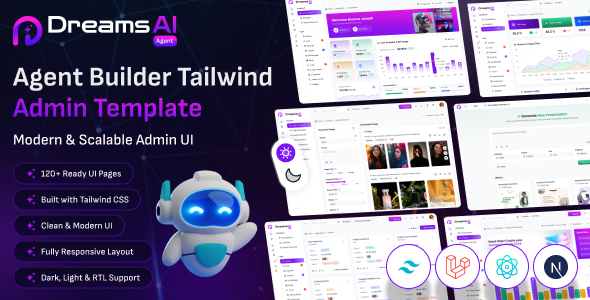 Dreams AI Agent - AI Automation Agent Builder Admin Template (HTML, React, Next.js)