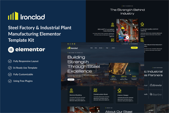 Ironclad - Steel Factory  Industrial Plant Manufacturing Elementor Template Kit