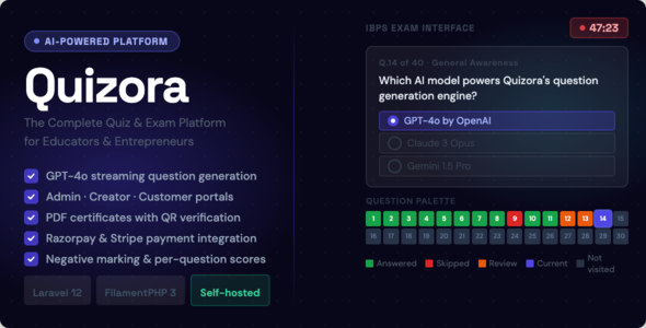 Quizora – AI Quiz Exam SaaS Platform with Payments and Certificates