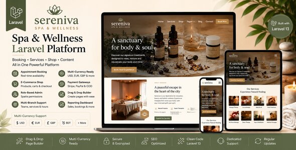 Sereniva — Spa  Wellness Booking, Services  E-Commerce Platform (Laravel)