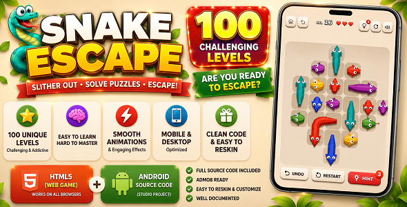 Snake Escape | HTML5 Game with Android Build Project