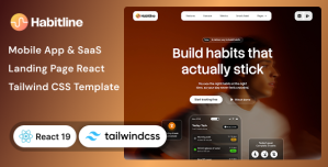Habitline – Mobile App, SaaS Landing Page React  Tailwind CSS Template