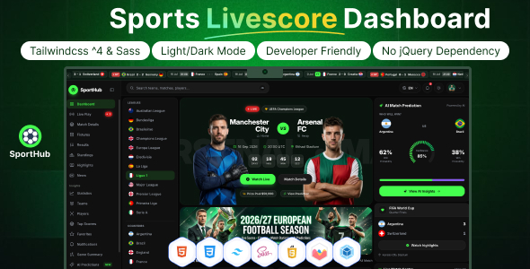 SportHub – Sports Live Score  Analytics Dashboard HTML Template