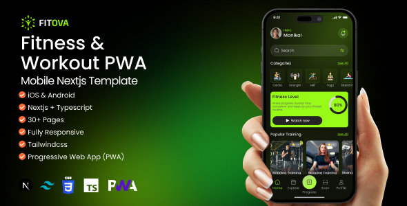 Fitova - Fitness Workout Tracker — PWA Mobile Nextjs Template