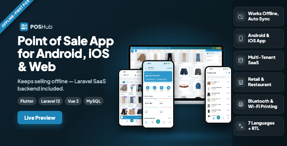 POSHub | Offline-First POS Flutter App for Retail  Restaurant with Laravel SaaS Backend
